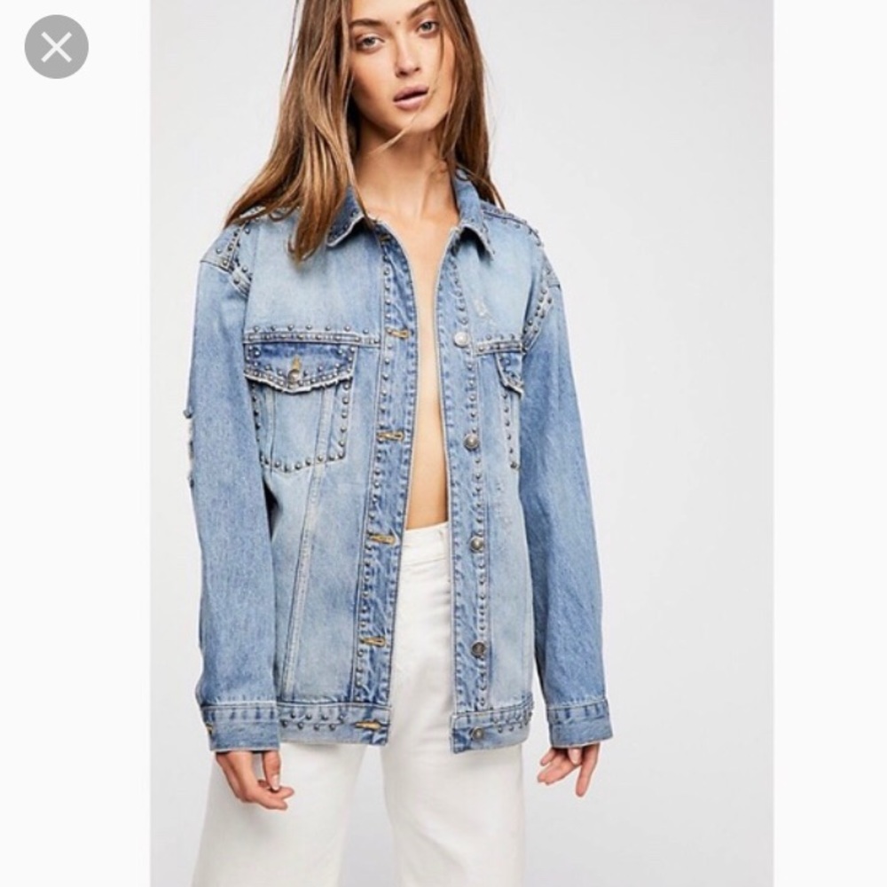 Free People studded jean jacket SMALL oversized